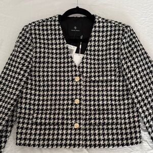 ANINE BING Janet Houndstooth Tweed Cropped Jacket NWT Small